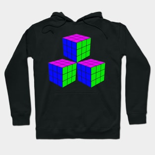 Three Rubik Cubes in a Triangle - Blue, Pink and Green Hoodie